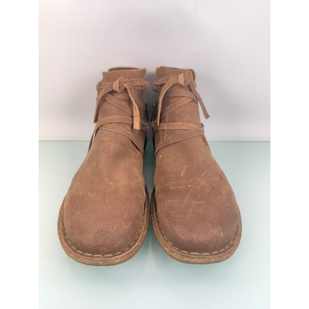Born Tarkiln Brown Distressed Leather Ankle Booties Women9 Wrap Tie Boho Artisan - Picture 2 of 10